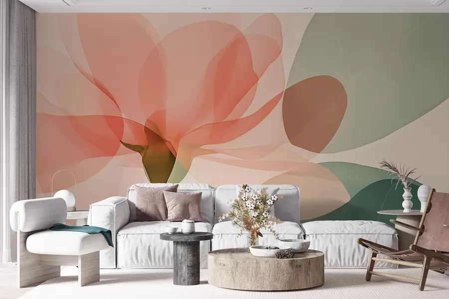 murales de pared Delicadas gardenias rosas y tonos verdes de hojas transparentes w02194