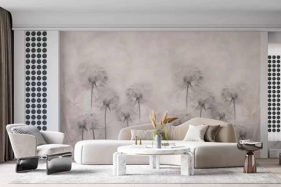 murales de pared Dientes de león sobre fondo beige claro w01895