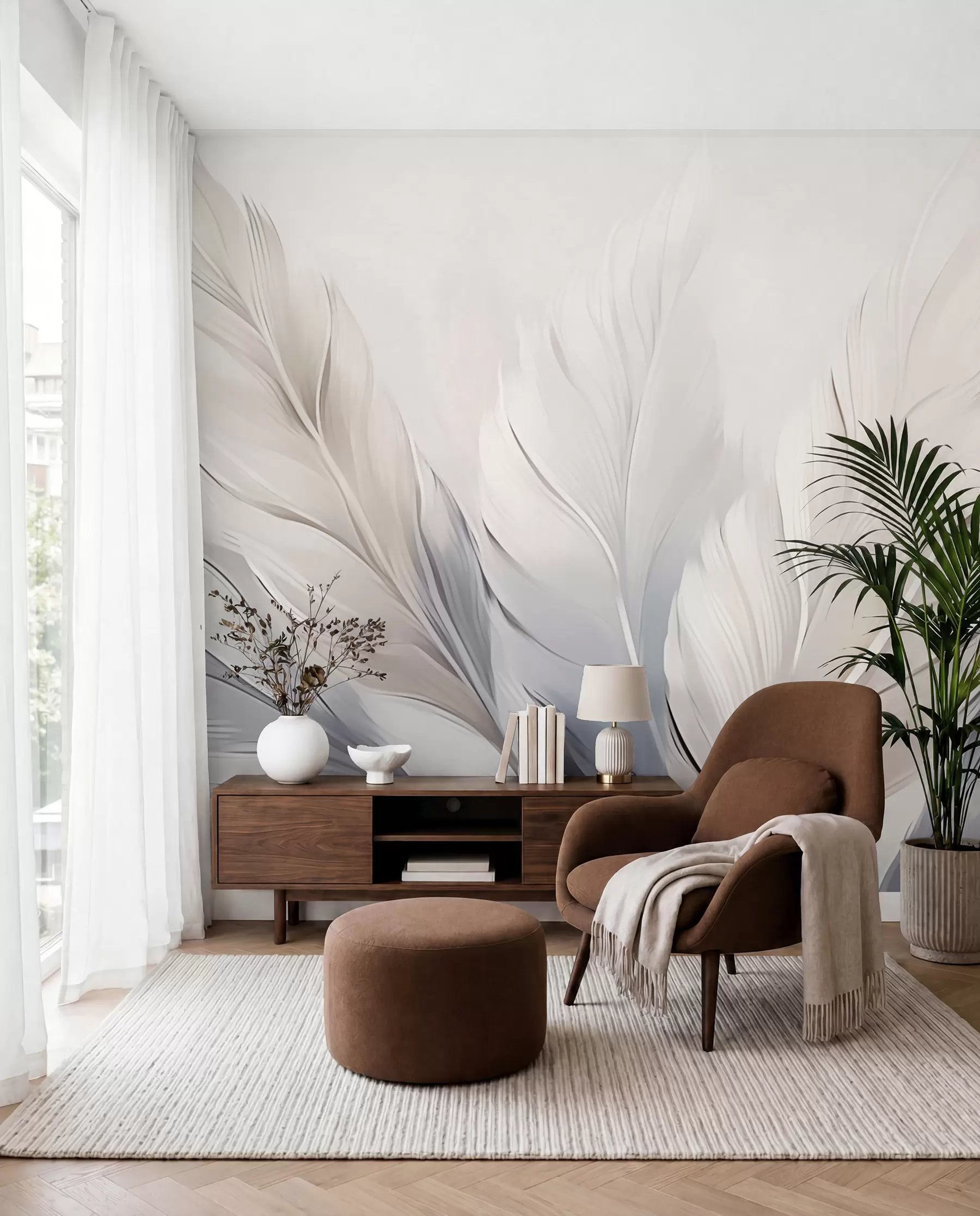murales de pared Plumas color perla w02213