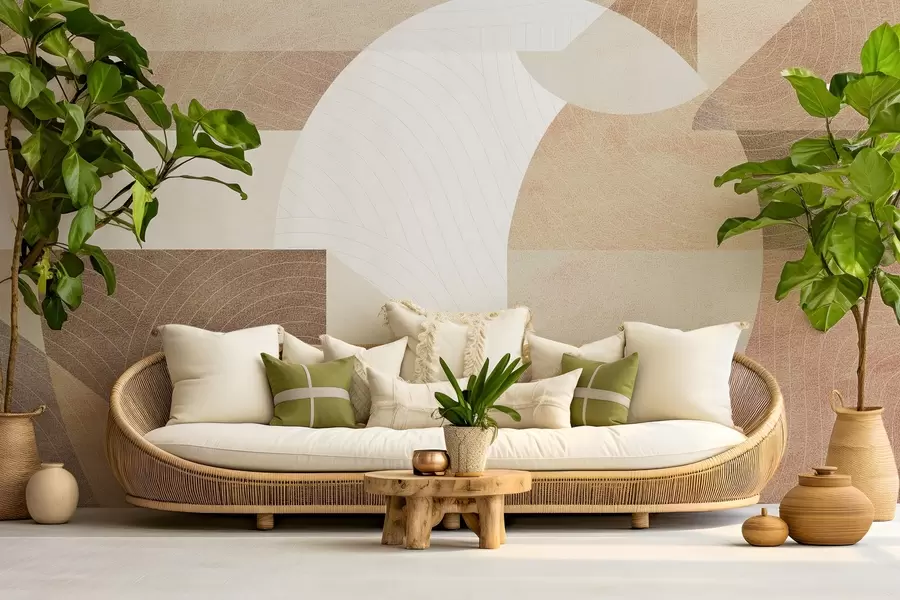 murales de pared Geometría moderna con formas abstractas, detalles texturizados en tonos beige y marrón w02140