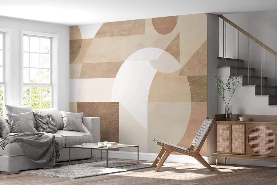 murales de pared Geometría moderna con formas abstractas, detalles texturizados en tonos beige y marrón w02140