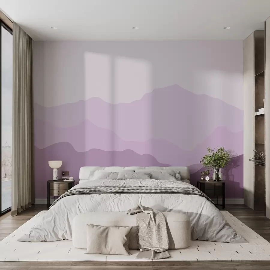 murales de pared Montaña coloreada en tonos morados y rosas w02244
