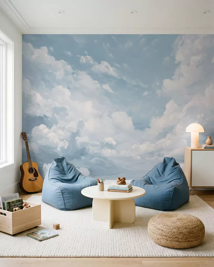 murales de pared Cielo azul con pinceladas simuladas de óleo w02313