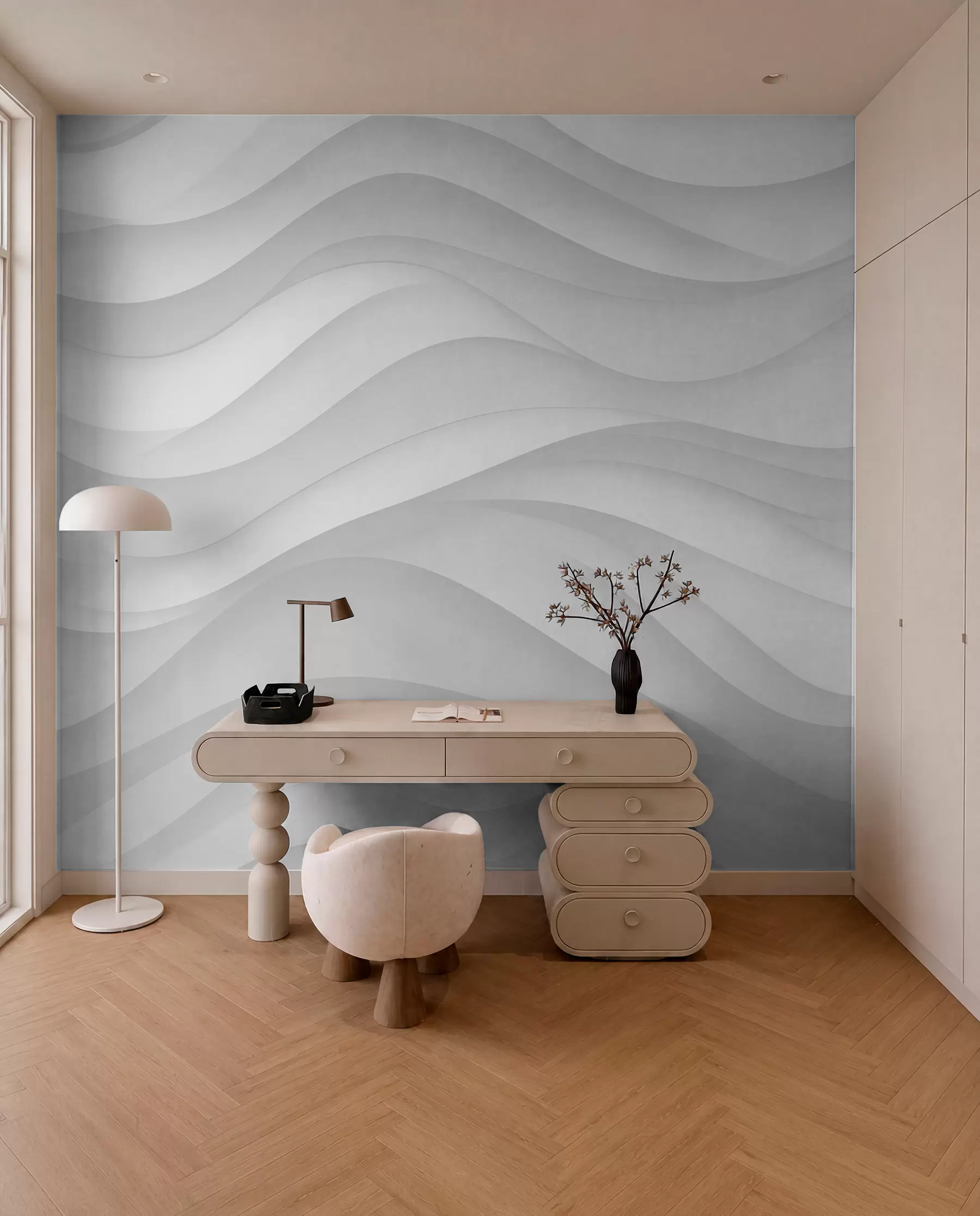 murales de pared Ondas grises en tonos suaves w02314