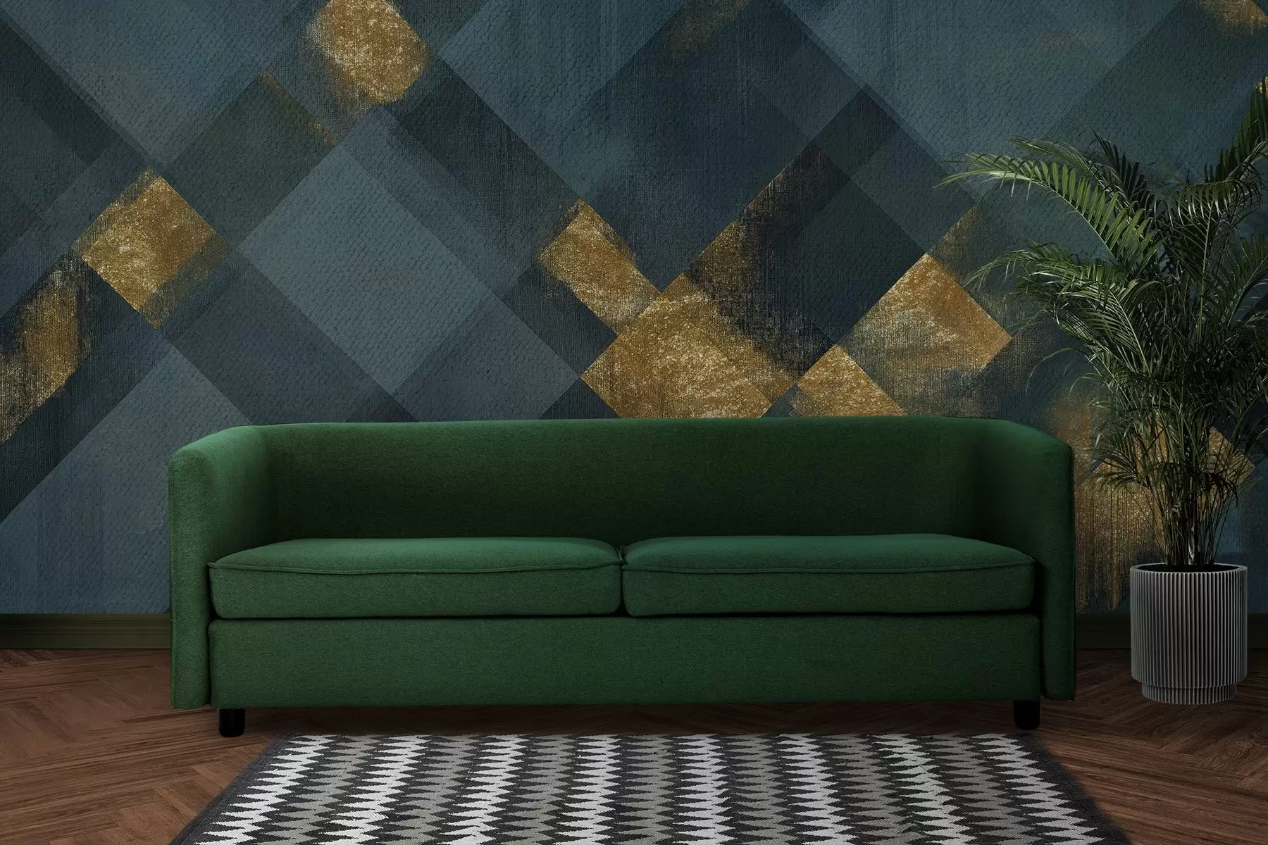 murales de pared geometría moderna en un estilo lujoso de tono esmeralda w02340v1