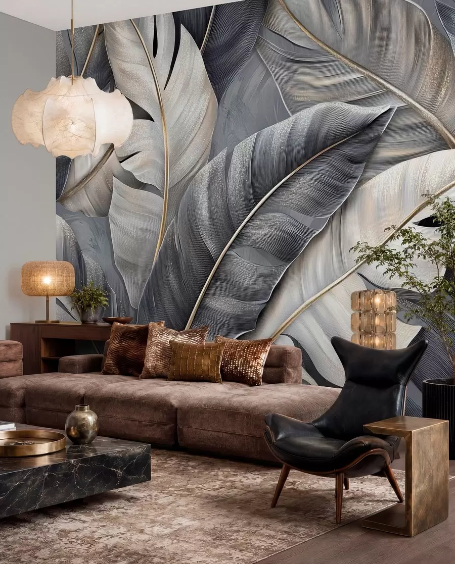 murales de pared lujoso papel pintado con grandes hojas tropicales w02342