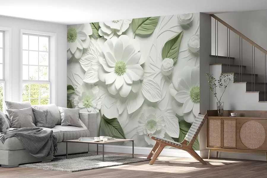 murales de pared Flores volumétricas de yeso en dos colores w02006v2