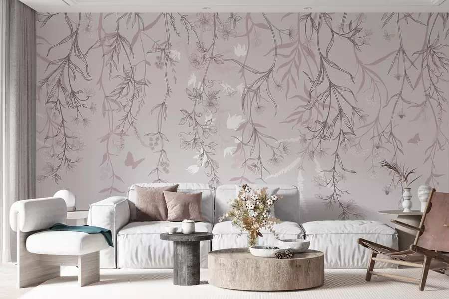 murales de pared Delgadas flores lineales que cuelgan de la montaña w02007v2