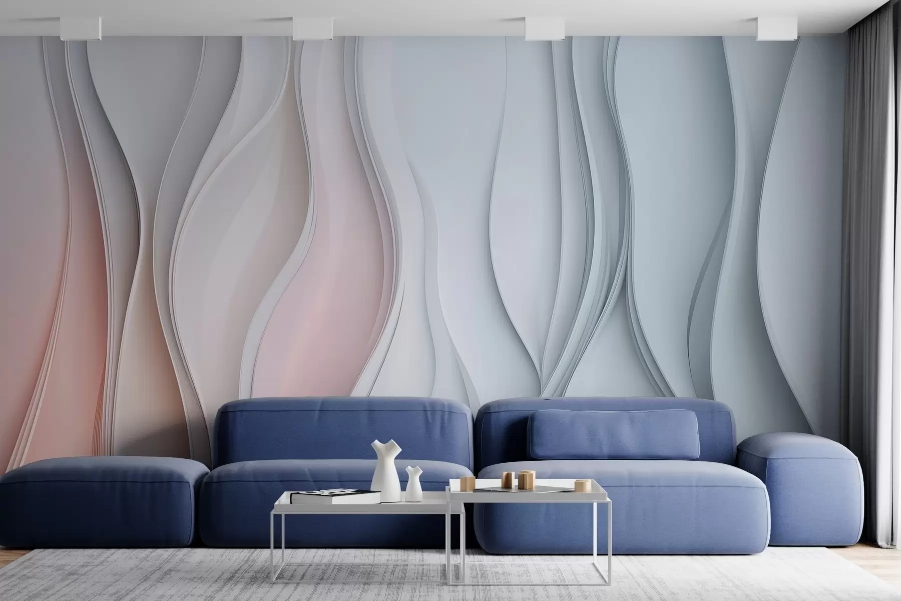 murales de pared Ondas de color volumétricas en la pared w02013