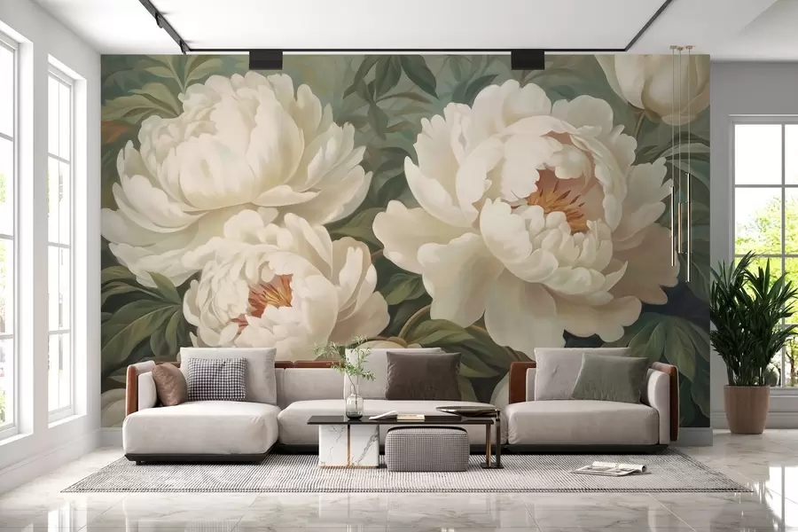 murales de pared Delicadas peonías en colores pastel w02252