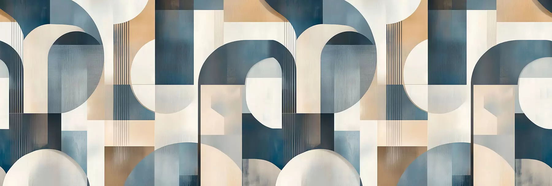 murales de pared Papel pintado Art Déco con motivos geométricos en tonos azules, beige y lechosos w02346