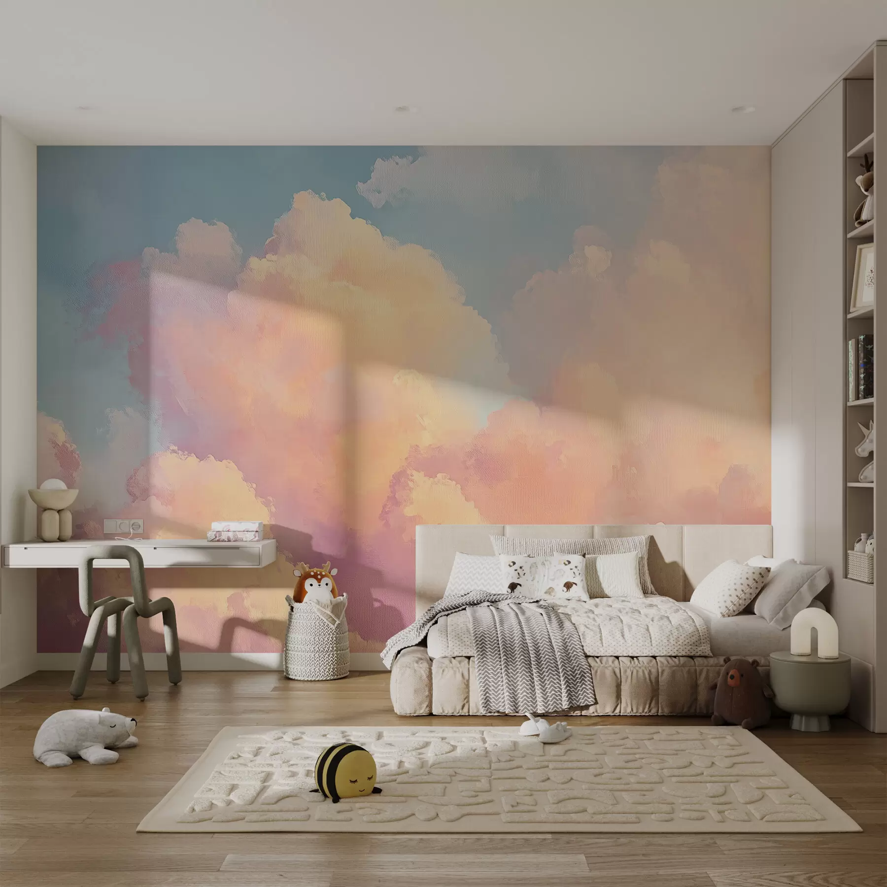 murales de pared Cielo suave con tonos azul-rosa w08455
