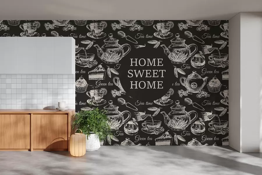 murales de pared papel pintado oscuro para la cocina con motivos beige w02404