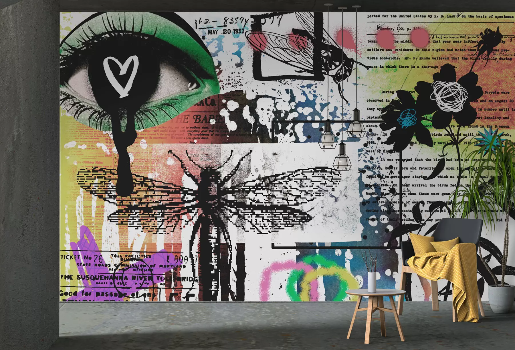 murales de pared Inscripciones estilo graffiti, flores, figuras w02255