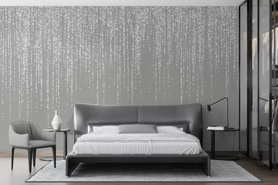 murales de pared Un elegante estampado vertical de guirnaldas punteadas sobre un fondo gris texturizado, que crea una sensación de profundidad y movimiento w08470v1