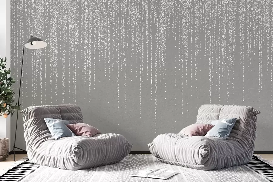 murales de pared Un elegante estampado vertical de guirnaldas punteadas sobre un fondo gris texturizado, que crea una sensación de profundidad y movimiento w08470v1