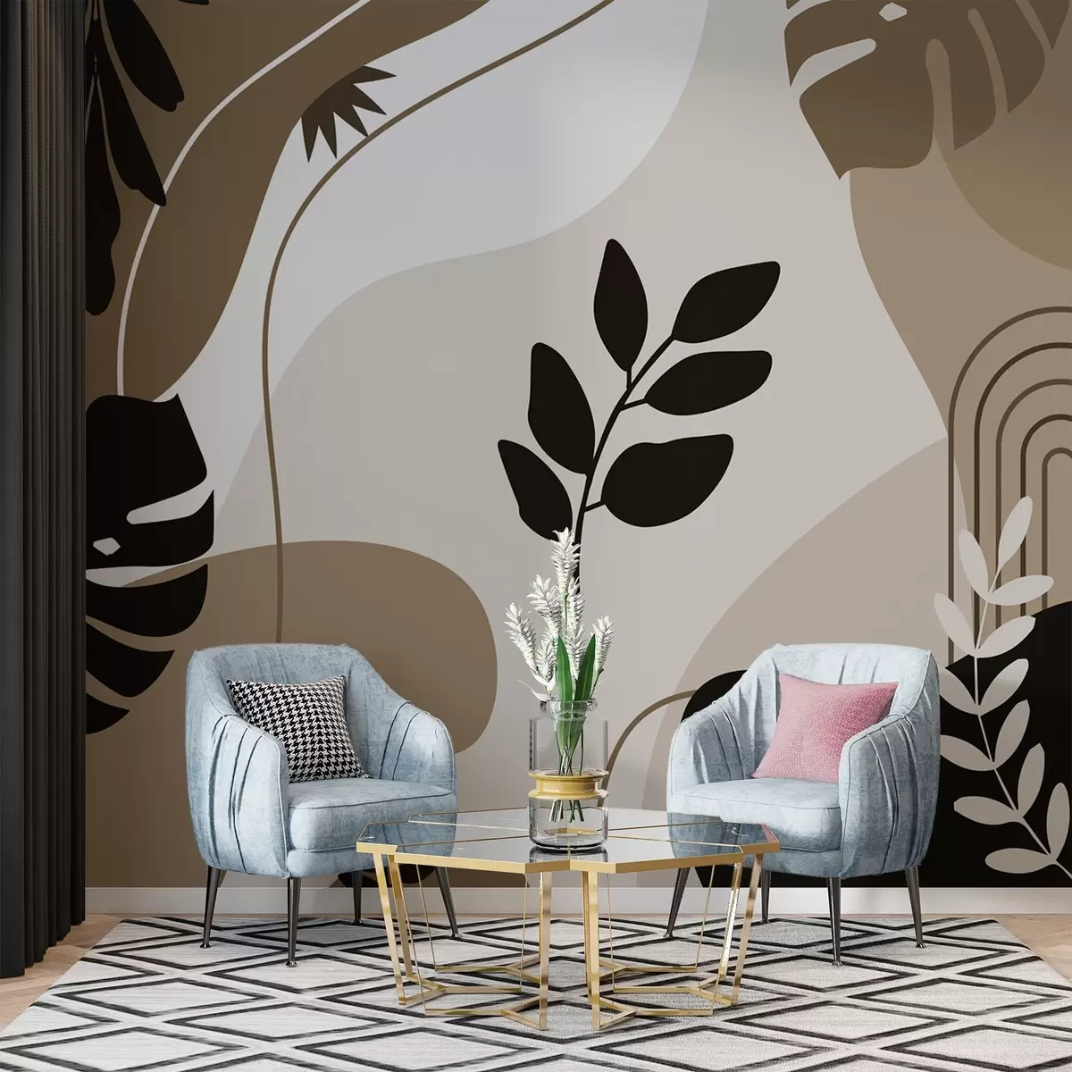 murales de pared Patrón abstracto con siluetas de hojas w02462v1