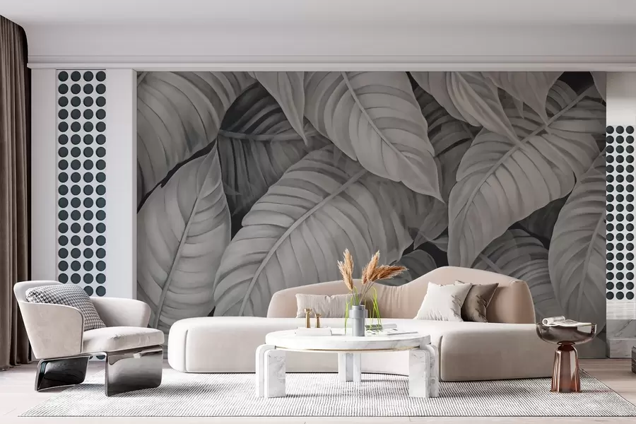 murales de pared Imagen monocroma de hojas tropicales w02463