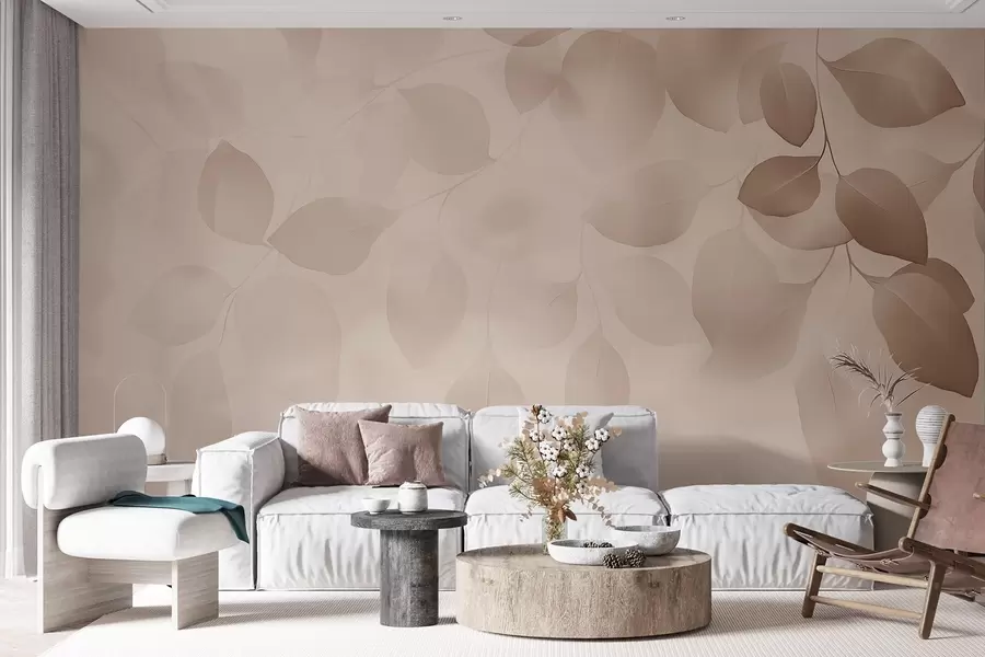 murales de pared Abstracción floral de hojas en tonos suaves w08492