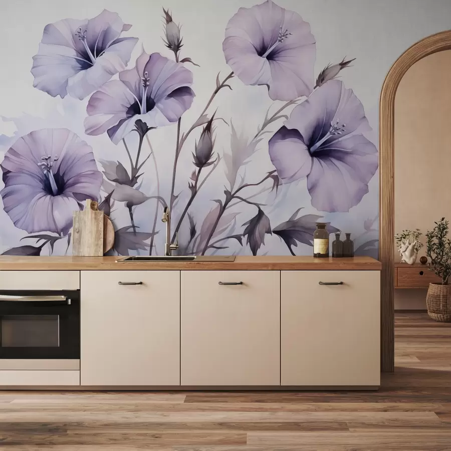 murales de pared Flores de petunia imitación acuarela w02466