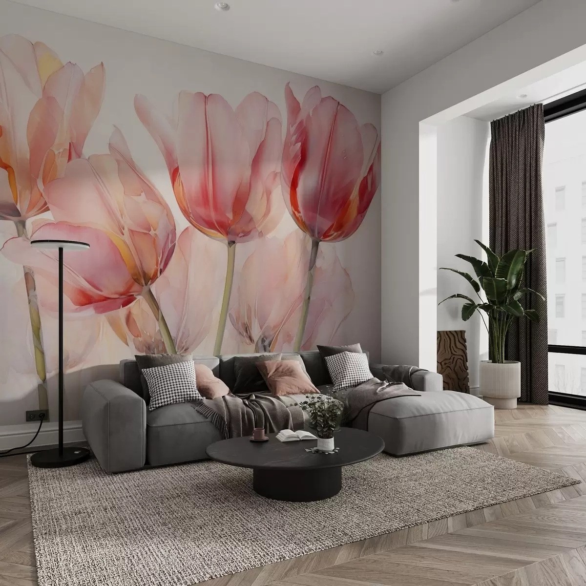 murales de pared Tulipanes imitación acuarela w02499