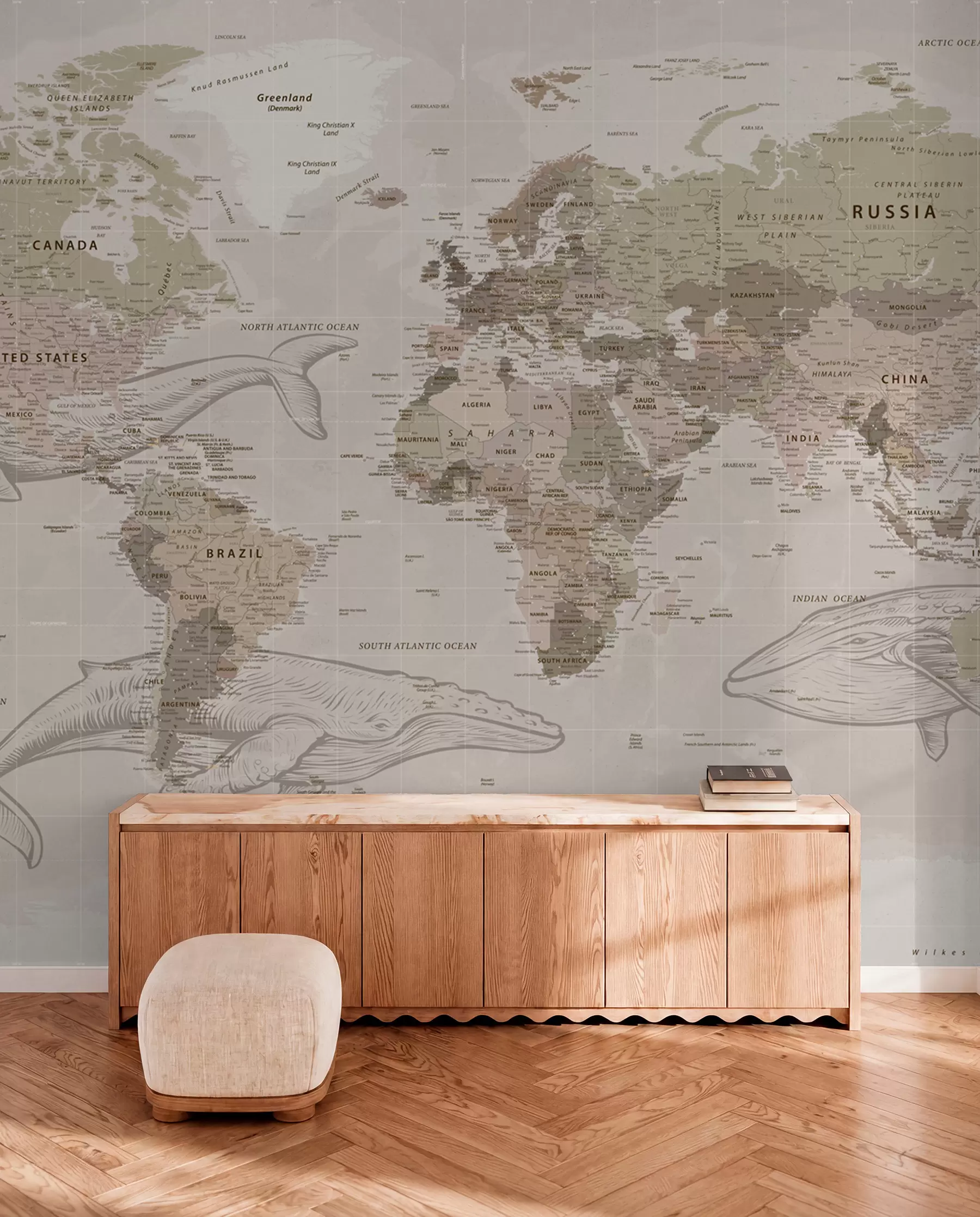 murales de pared Mapamundi con ballenas u50449