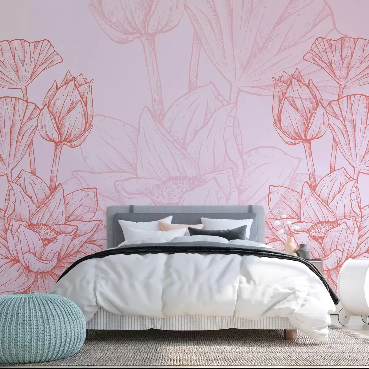 murales de pared Flores grandes en tonos rosados w02541