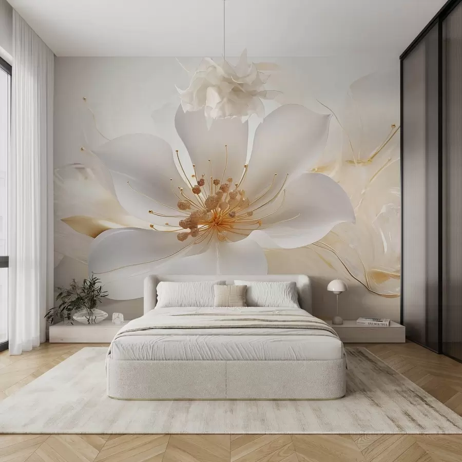 murales de pared Gran flor blanca sobre fondo abstracto w08510