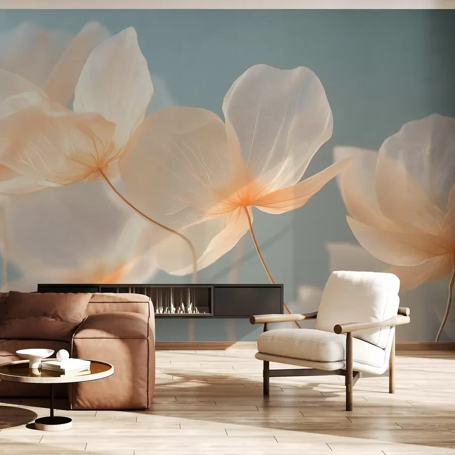 murales de pared Pétalos de loto, una delicada composición con fondo azul w08500