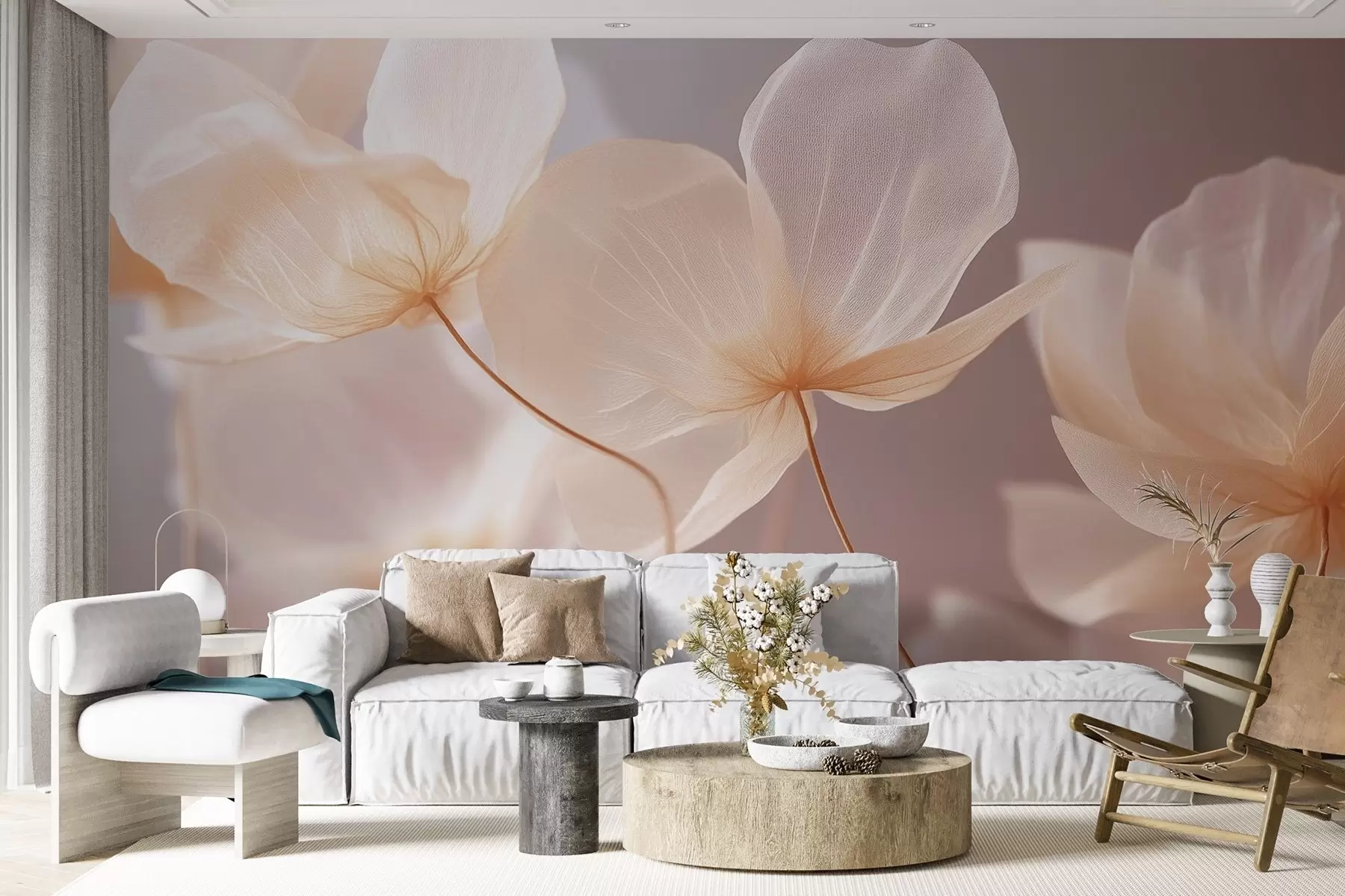 murales de pared Pétalos de loto, una delicada composición con fondo rosa w08500v1