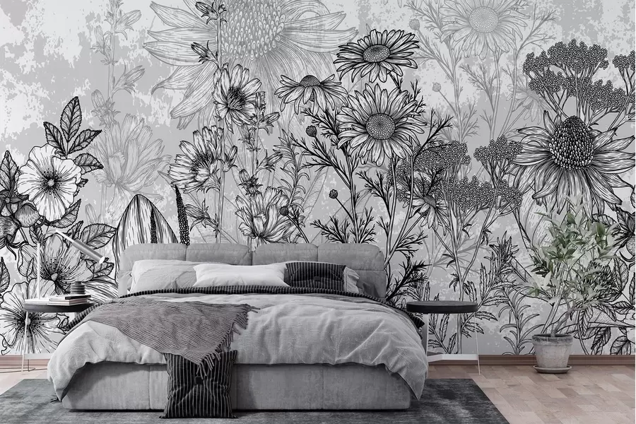 murales de pared Flores silvestres en estilo gráfico w02523