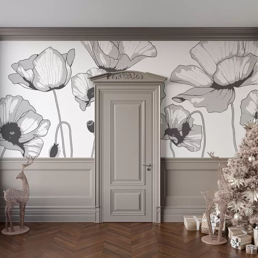 murales de pared Amapolas blancas y negras w02528