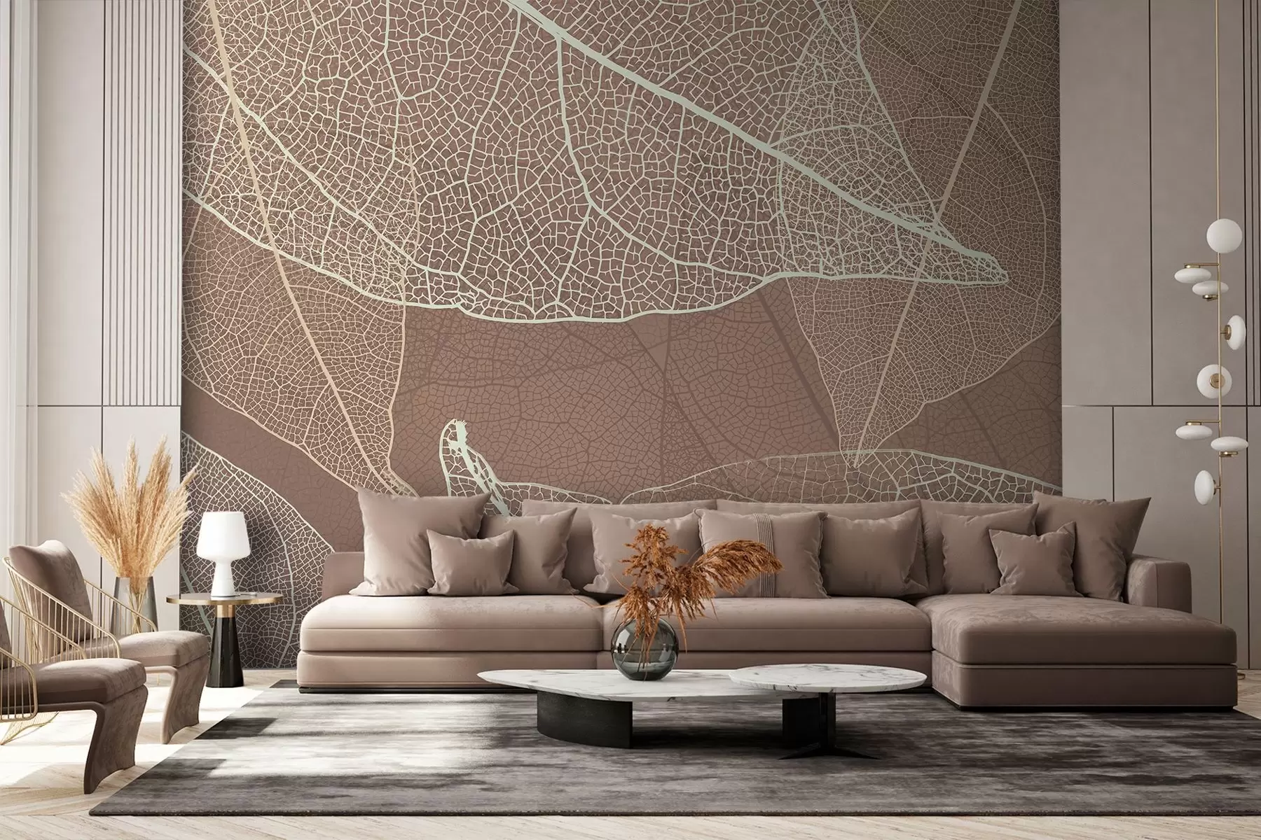 murales de pared primer plano de hojas con venas en color chocolate claro w02520v1