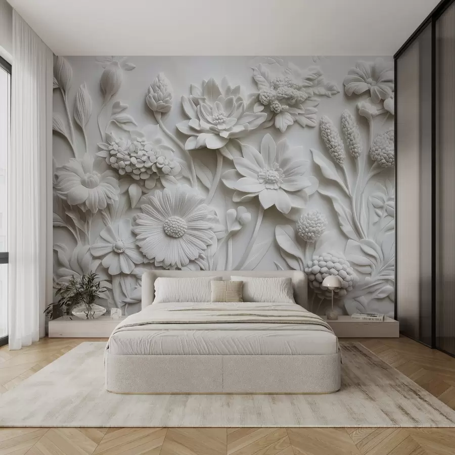 murales de pared papel pintado en bajorrelieve con flores de jardín w02546