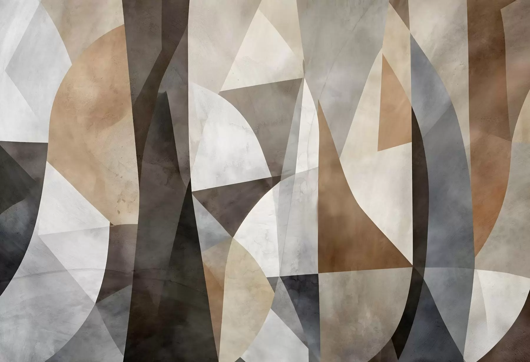 murales de pared Arte moderno abstracto de formas geométricas texturadas en tonos marrones, grises y beige w08530