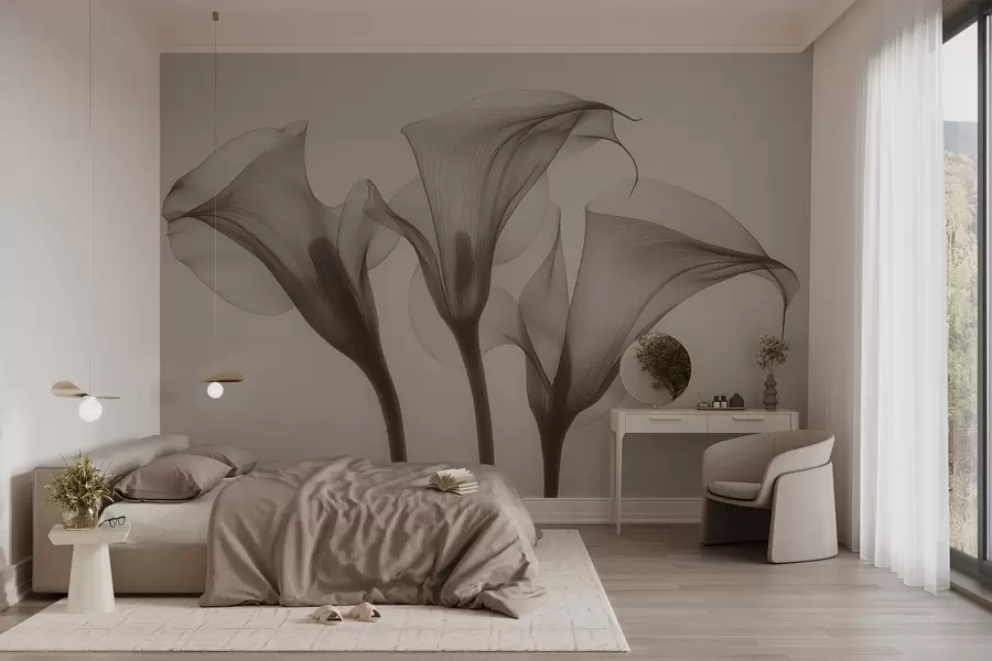 murales de pared flores transparentes de Zantedeschia en tonos beige w02632