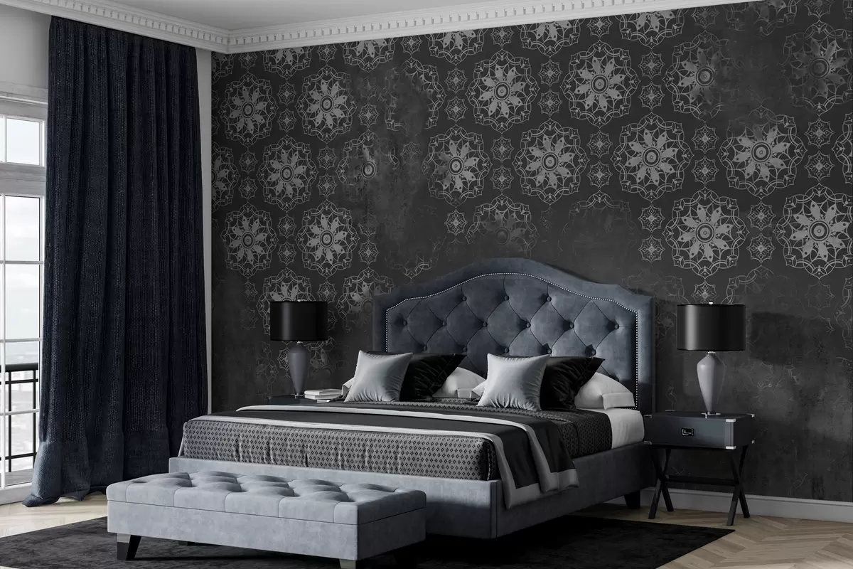 murales de pared Diseño vintage con elementos de mandala y efecto envejecido en gris w02551v1