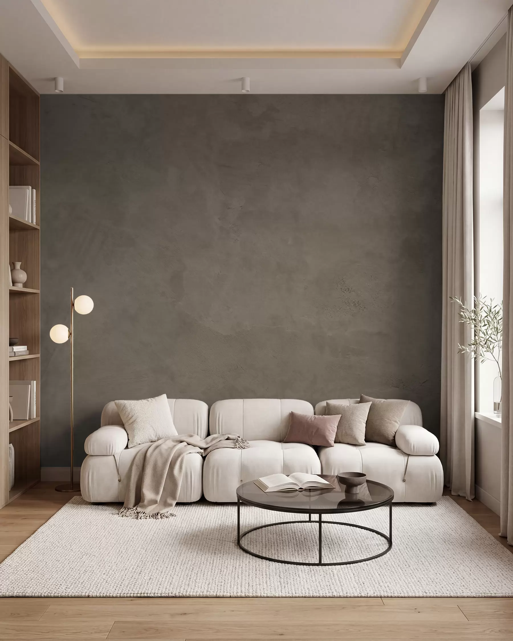 murales de pared Fondo marrón y beige con efecto de muro de hormigón w02553v3