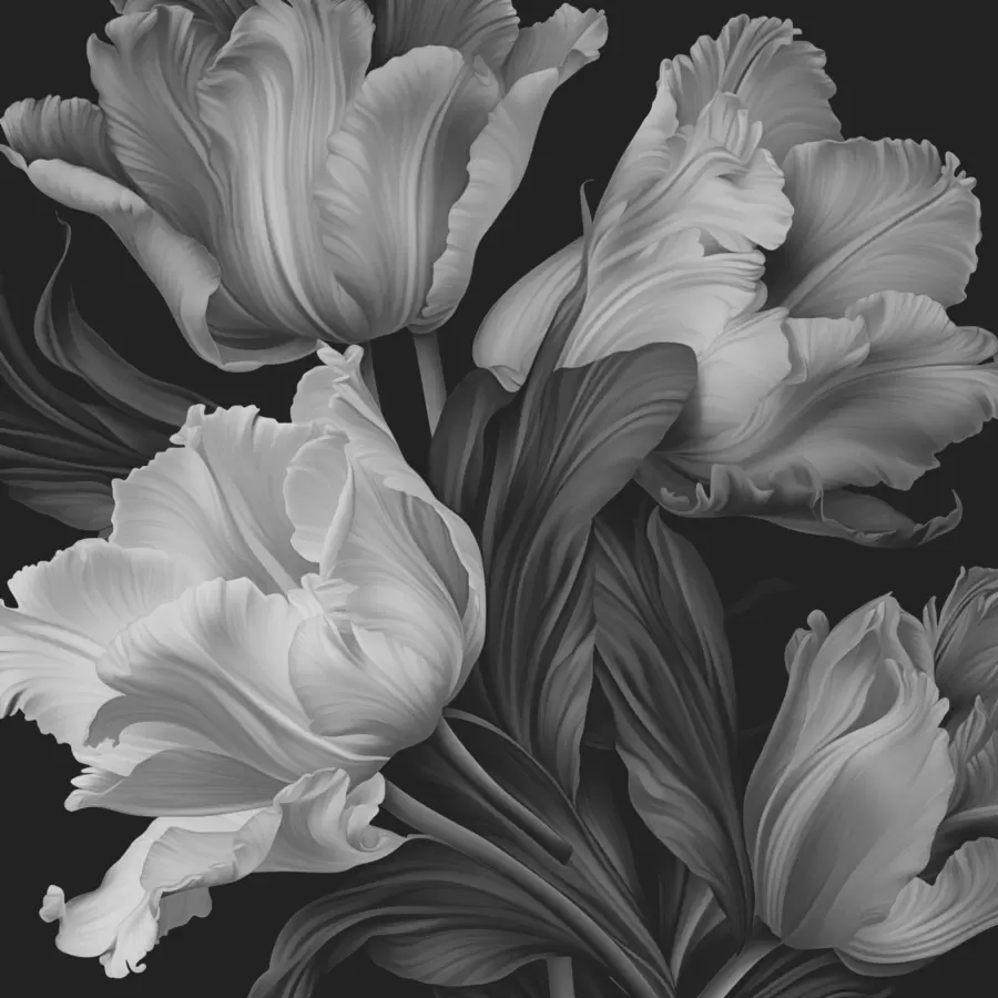 murales de pared Tulipanes en blanco y negro en estilo fotorrealista w02557