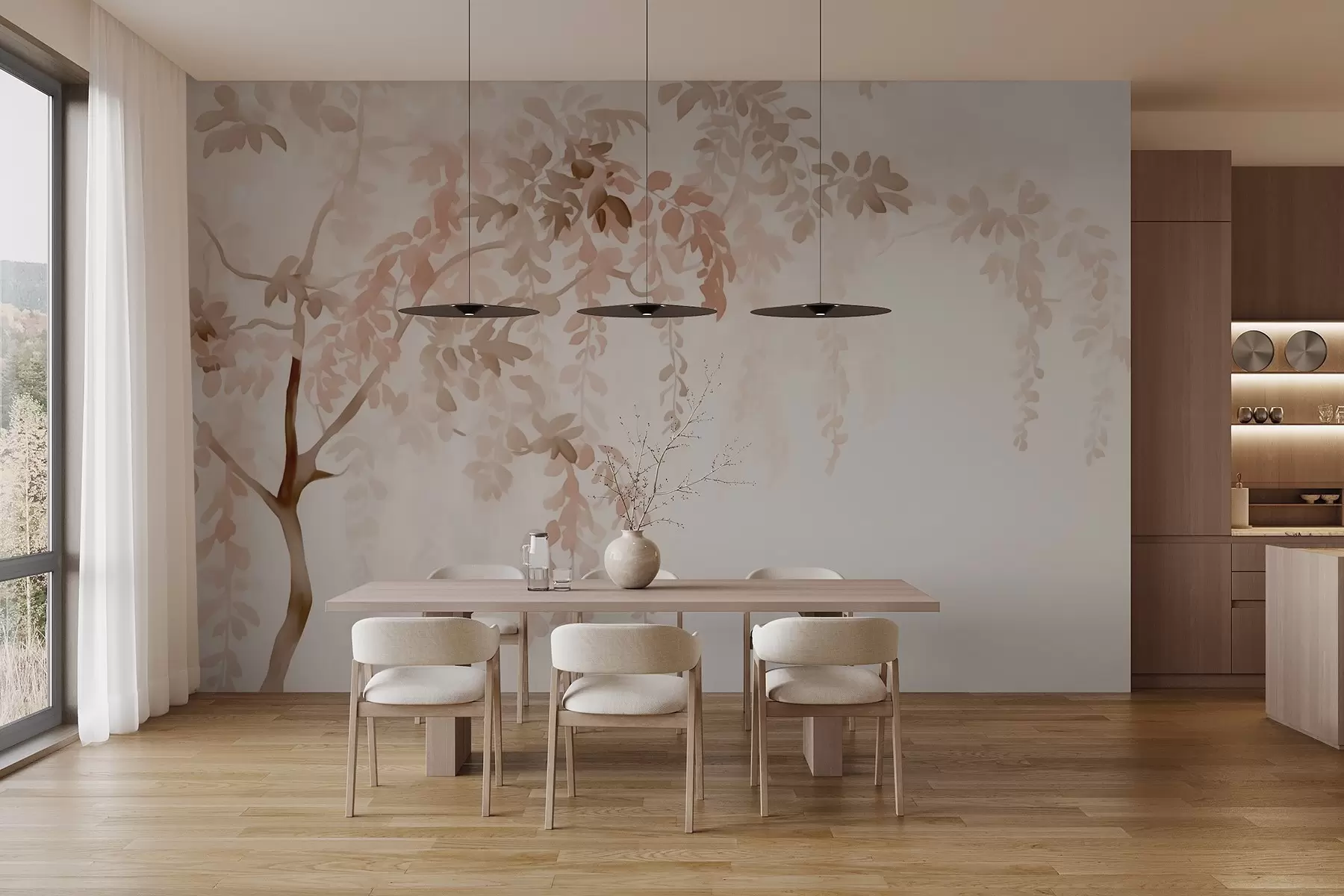 murales de pared Silueta de árbol con ramas en estilo acuarela w02635