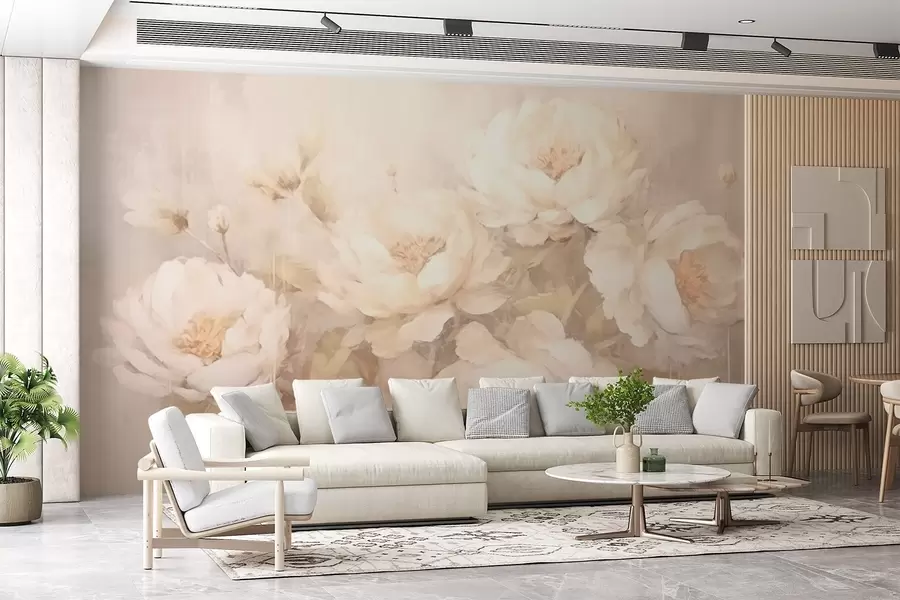 murales de pared Peonías blancas sobre fondo texturizado w02571