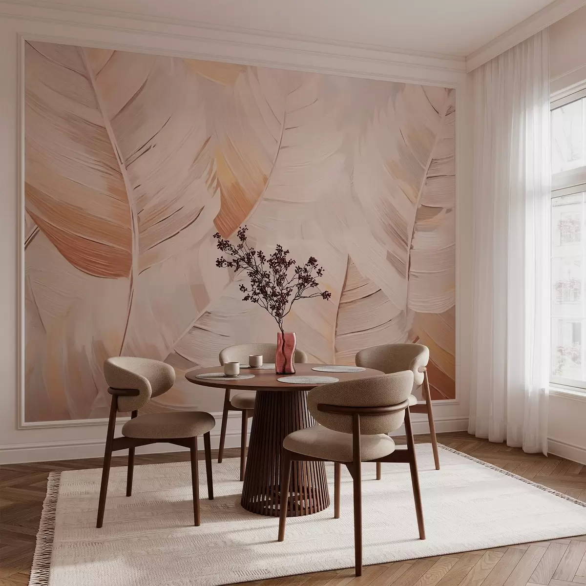 murales de pared Hojas abstractas de color beige w02576