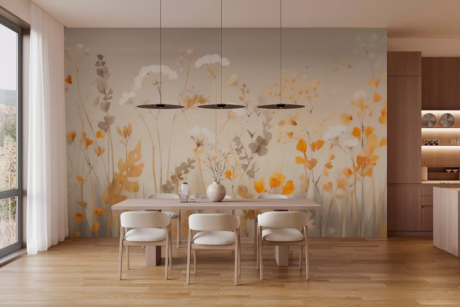 murales de pared Flores borrosas de campo w02580