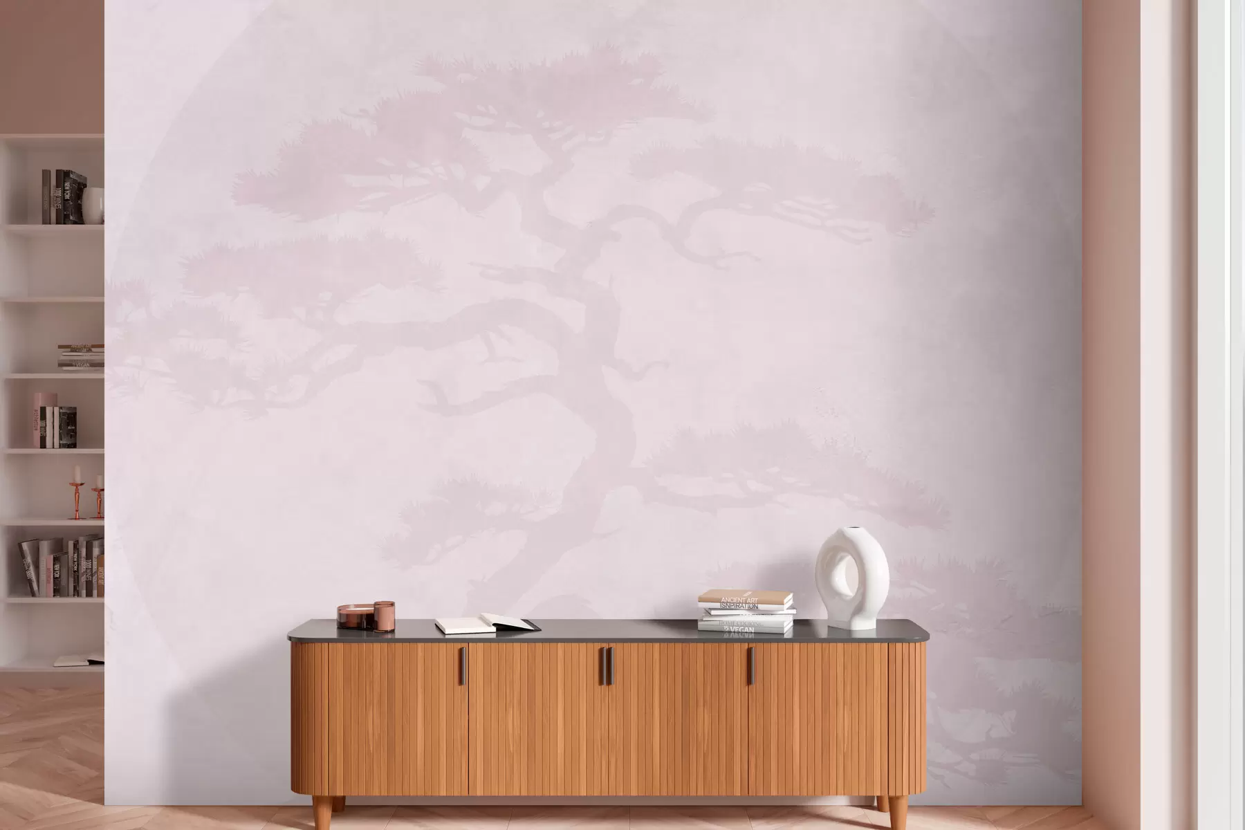 murales de pared Árbol bonsái japonés y geometría de fondo grunge w08554v2