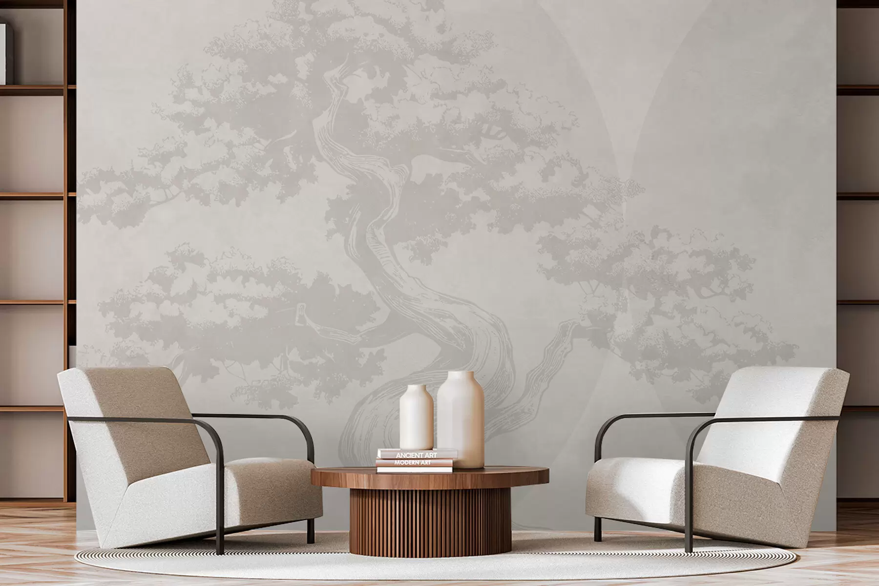 murales de pared Bonsai árbol minimalismo geometría grunge fondo w08557