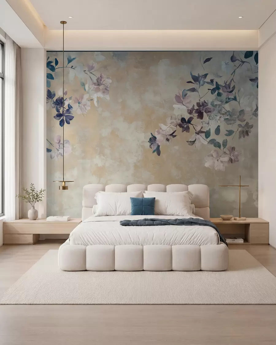 murales de pared papel pintado de estilo retro con ramas y flores w02686