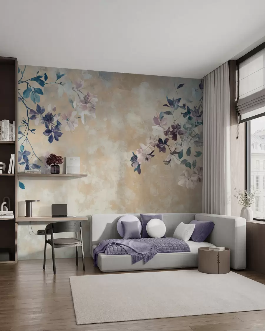 murales de pared papel pintado de estilo retro con ramas y flores w02686
