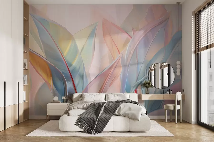murales de pared Hojas multicolores estilizadas w02624