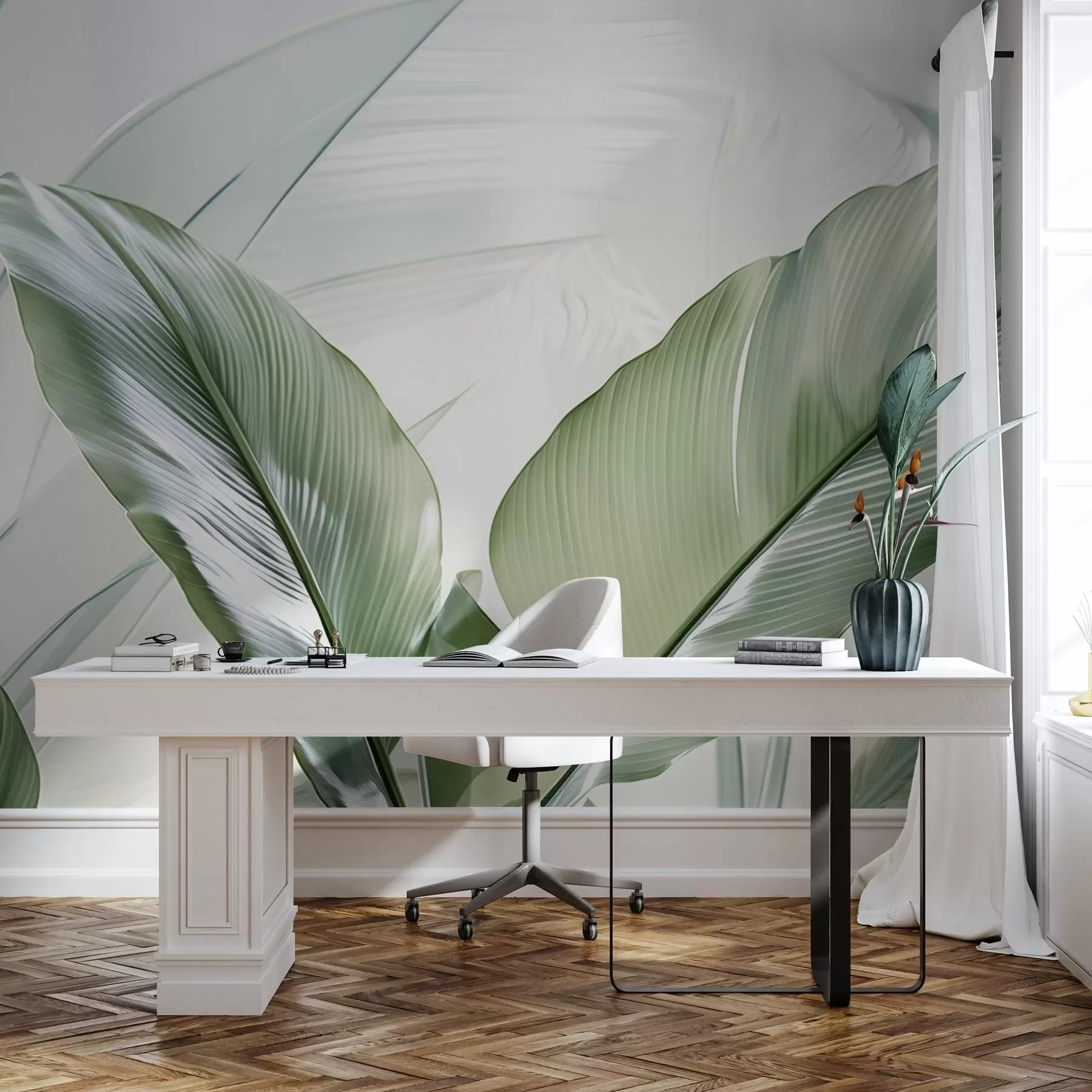 murales de pared Grandes hojas verdes w02679