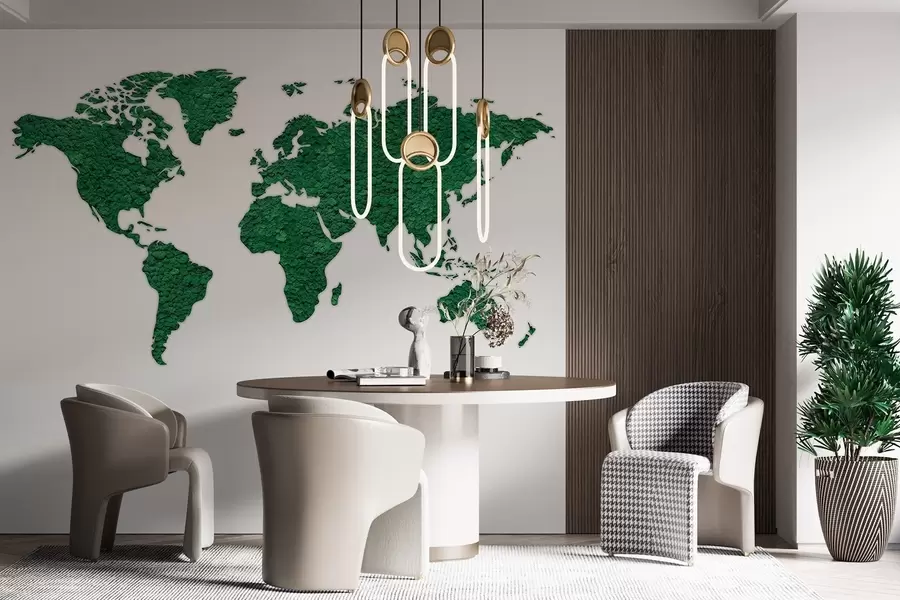 murales de pared Mapamundi con musgo, naturaleza, exuberante paleta de colores verdes w02657v2